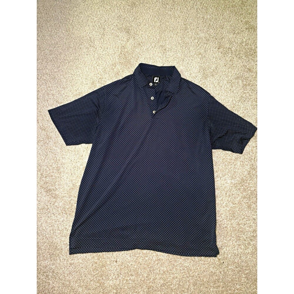 FootJoy Men’s L Regular Navy/White Polka Dot Polo Short Sleeve Collared Buttons